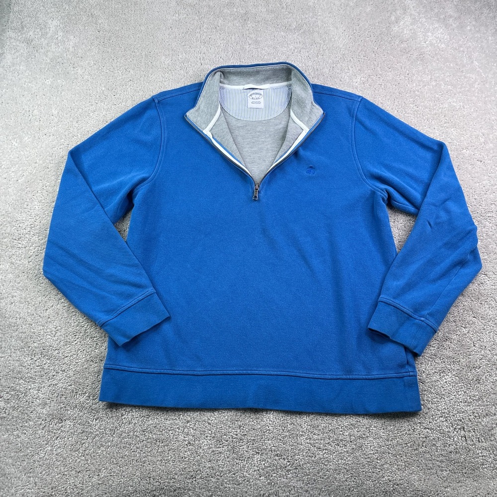 Brooks Brothers Sweatshirt Mens Large Blue Quarter Zip Pullover Classic Sweater
